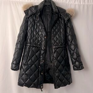 Andrew Marc Quilted Anorak with Genuine Coyote Fur and removable hood Black